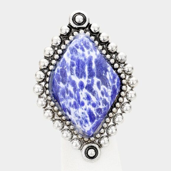 Tribal Diamond Shaped Lapis Lazuli Stretch Ring - Picture 1 of 5